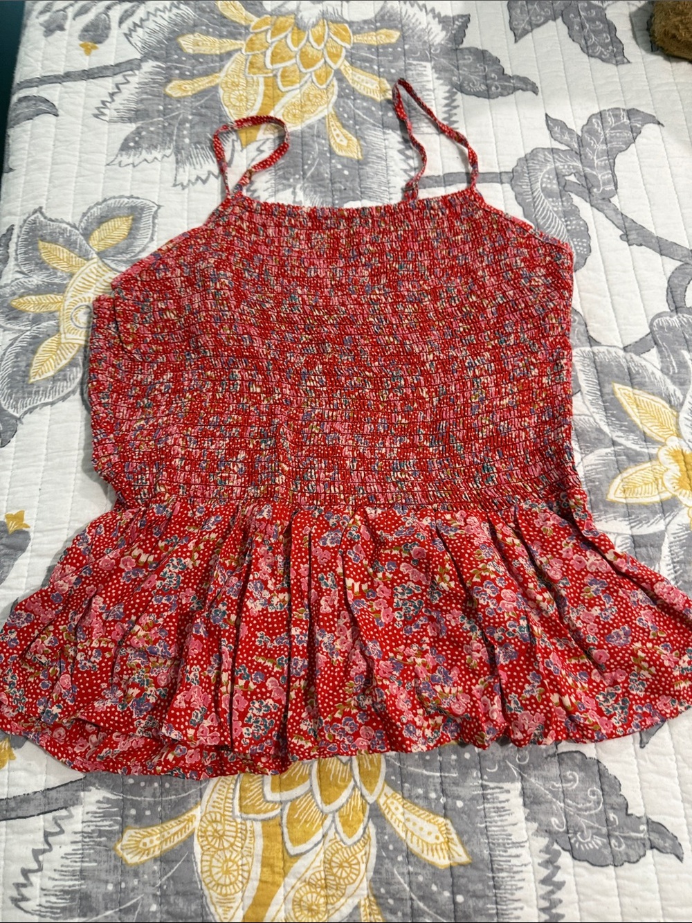 Angie Red Floral Smocked Peplum Cami